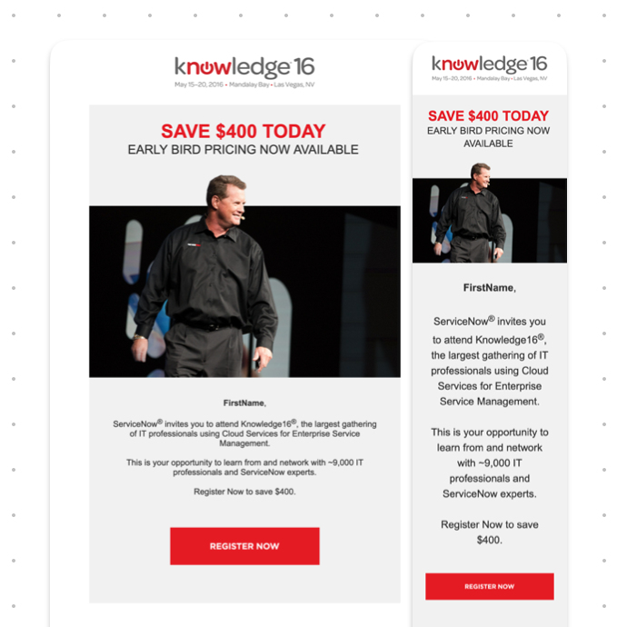 ServiceNow knowledge 16—email marketing, design and coding